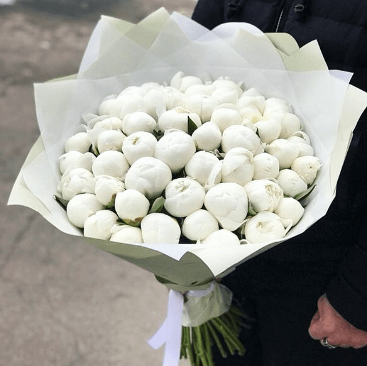 Букет из 51 белого пиона