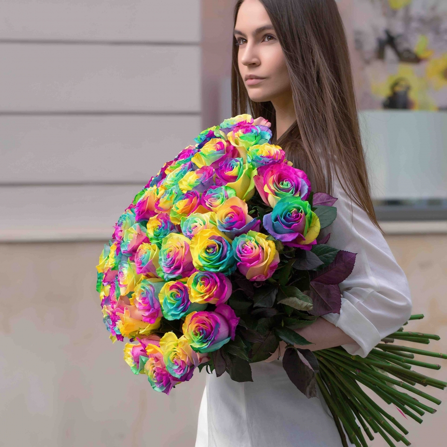 51 радужная роза (60 см)