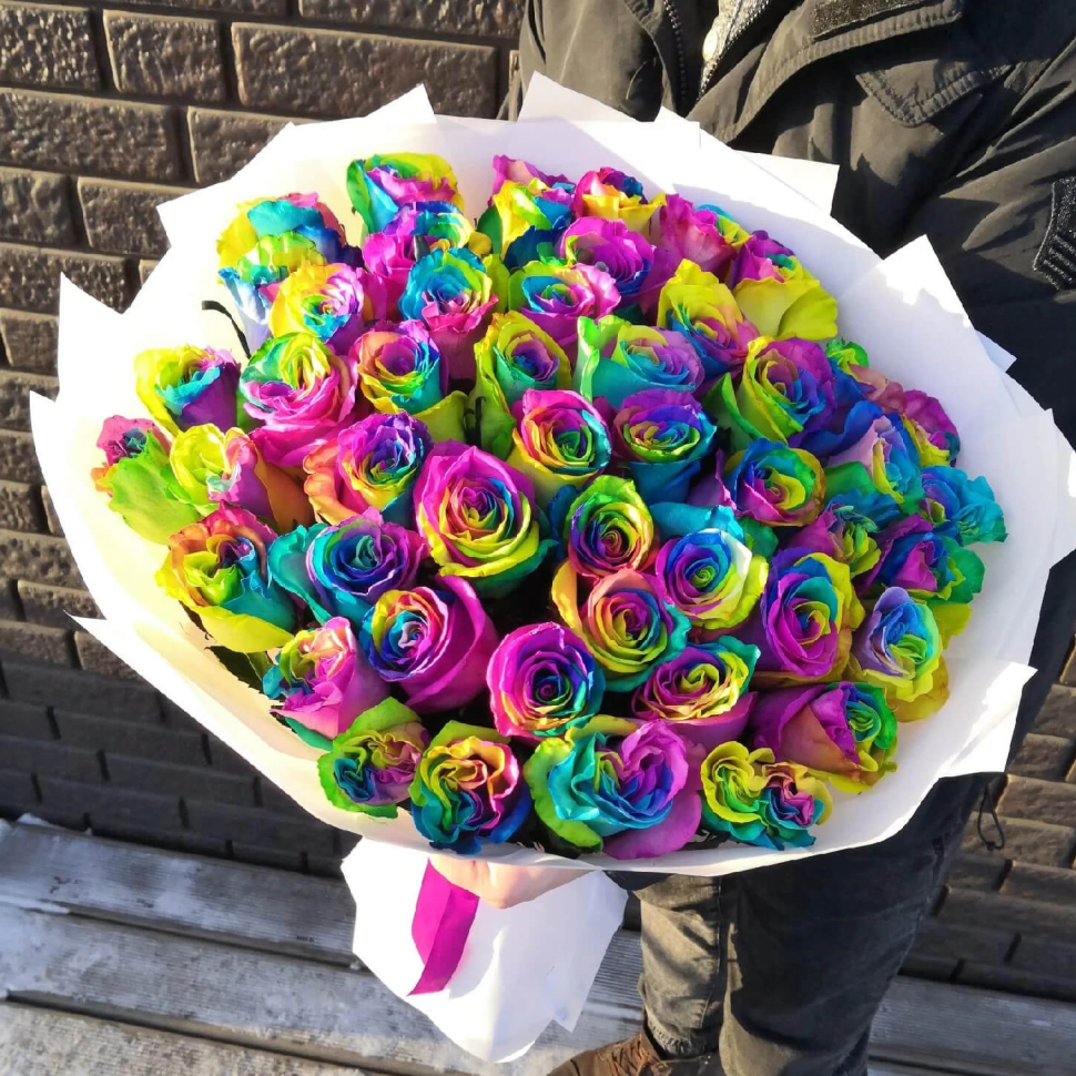 45 радужных роз (50 см)